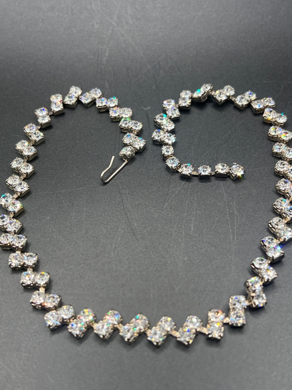 Vintage Sparkly Crystal  Necklace - Silver Tones 40